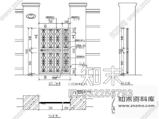 图块/节点入口大门立面5施工图下载【ID:832256793】