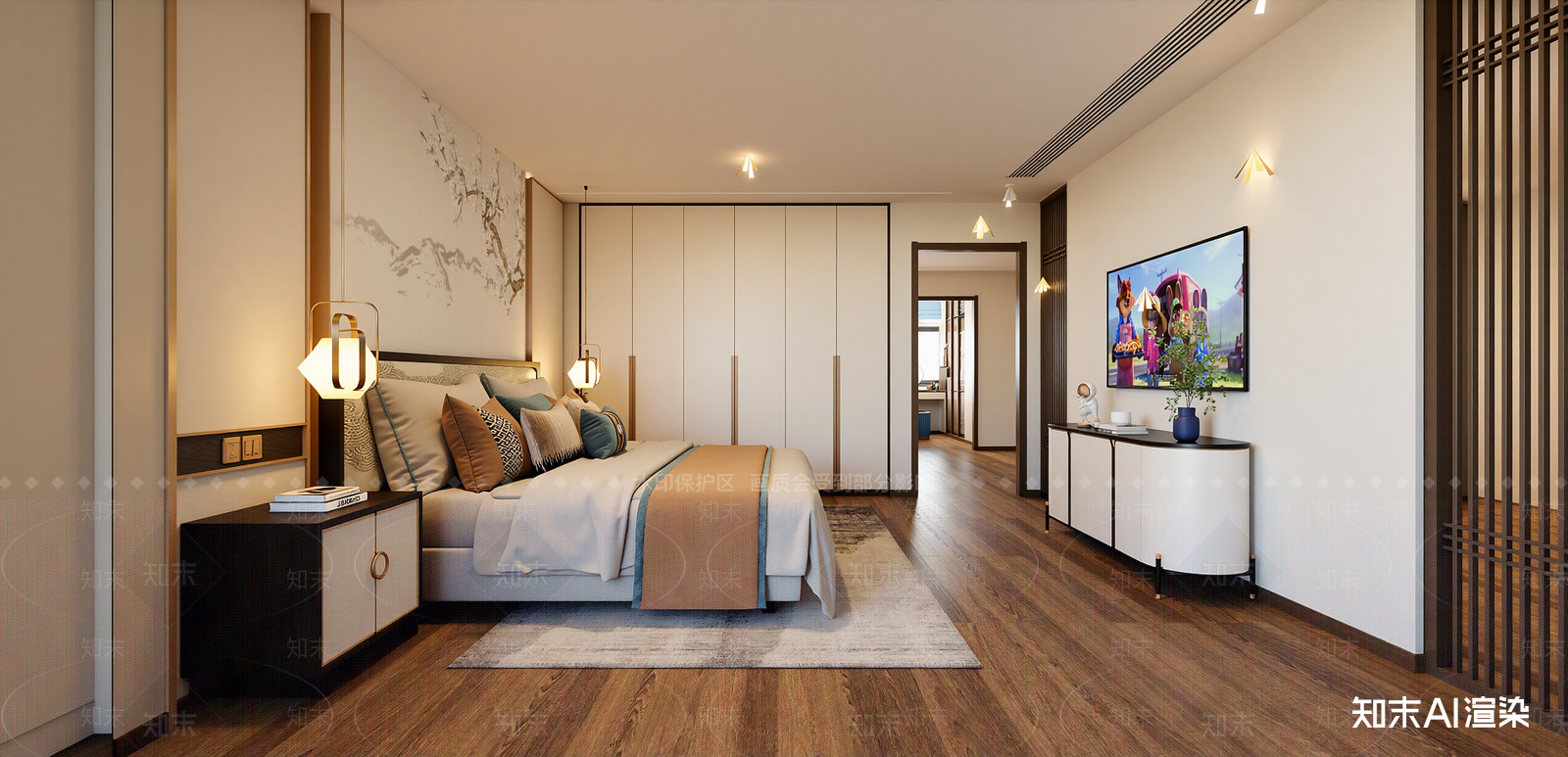 新中式家居卧室SU模型下载【ID:1216063541】
