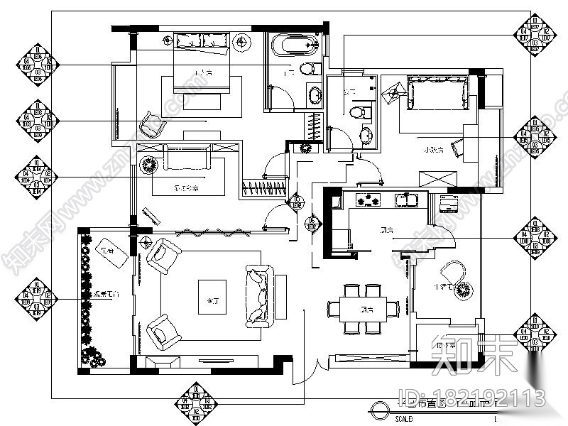 [广东]温馨舒适中型户型室内设计施工图（含方案）cad施工图下载【ID:182192113】