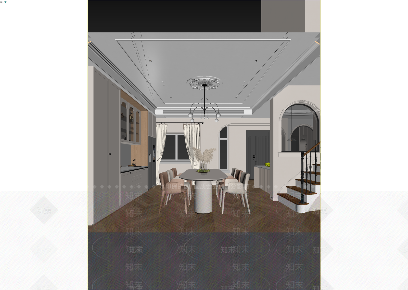 奶油别墅餐厅3D模型下载【ID:1214734245】