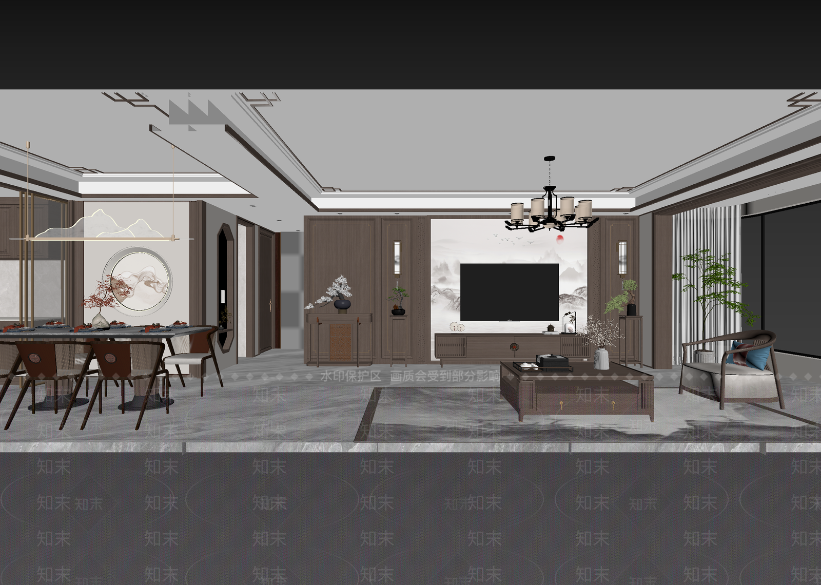 新中式客餐厅3D模型下载【ID:1215193076】