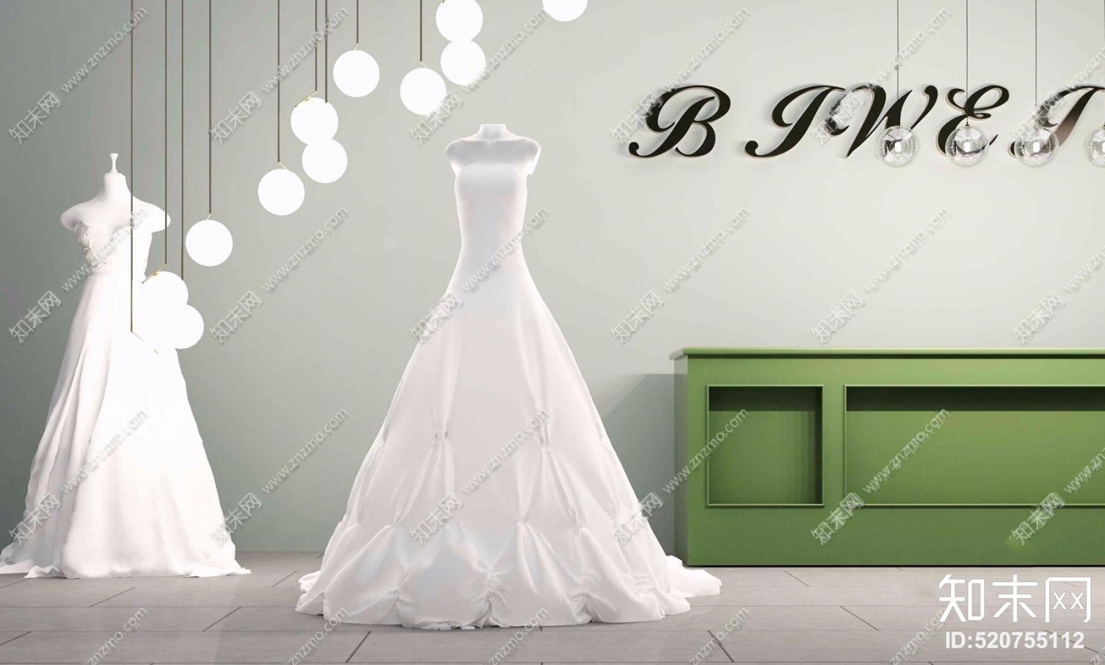现代白色婚纱吊灯组合3D模型下载【ID:520755112】