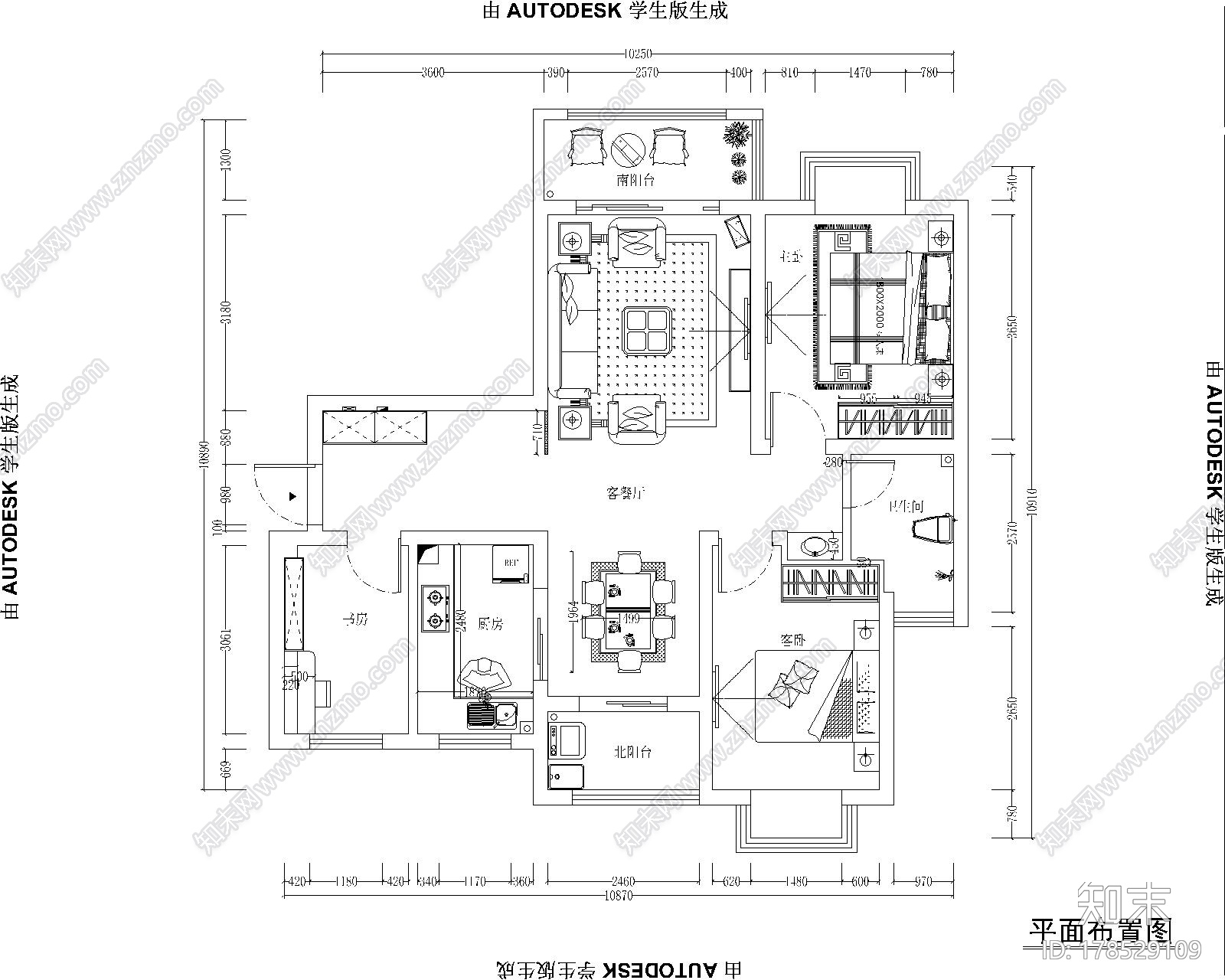 实用型简欧风格两居室室内装修施工图（含效果图）施工图下载【ID:178529109】