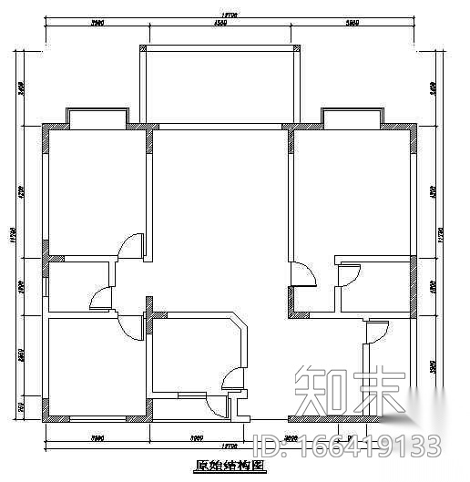 三室二厅户型图cad施工图下载【ID:166419133】