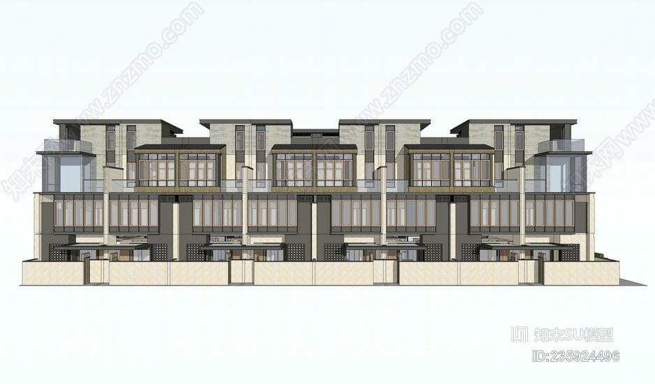 新亚洲联排别墅SU模型下载【ID:235924496】