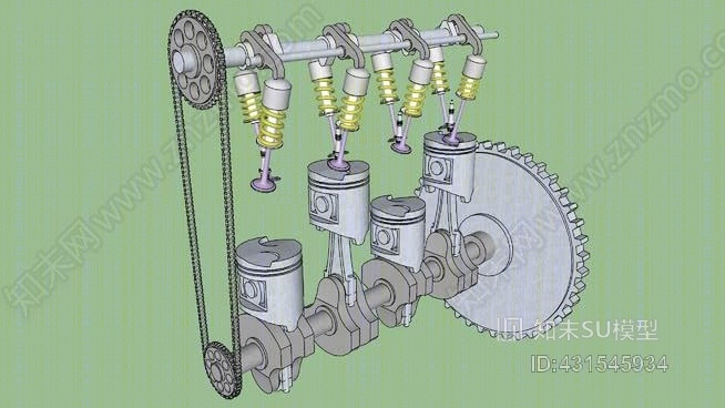 4活塞发动机SU模型下载【ID:431545934】