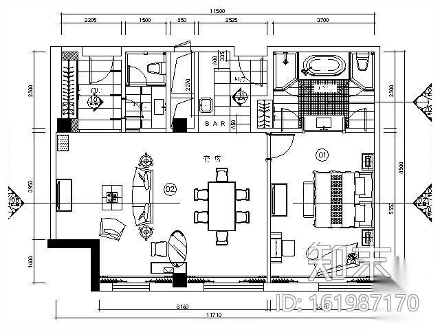 五星酒店标准套房施工图Ⅰcad施工图下载【ID:161987170】