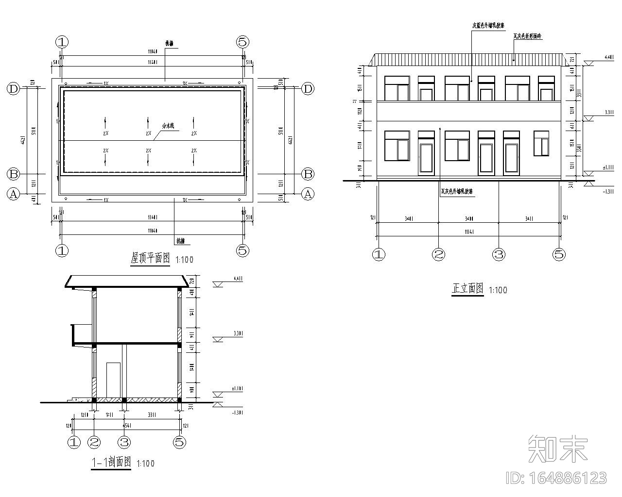 二层办公楼砖混结构施工图（CAD含建筑图）施工图下载【ID:164886123】