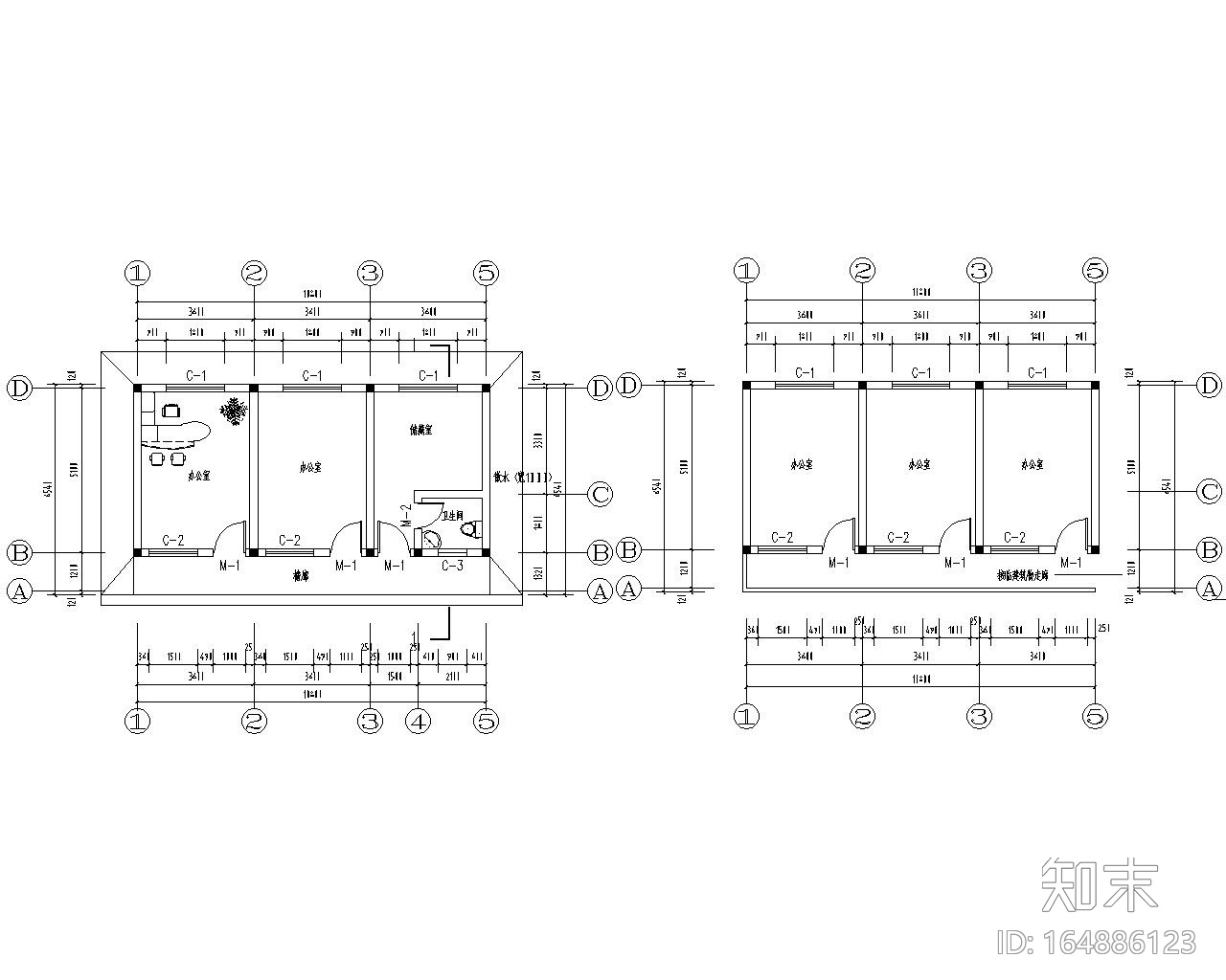 二层办公楼砖混结构施工图（CAD含建筑图）施工图下载【ID:164886123】