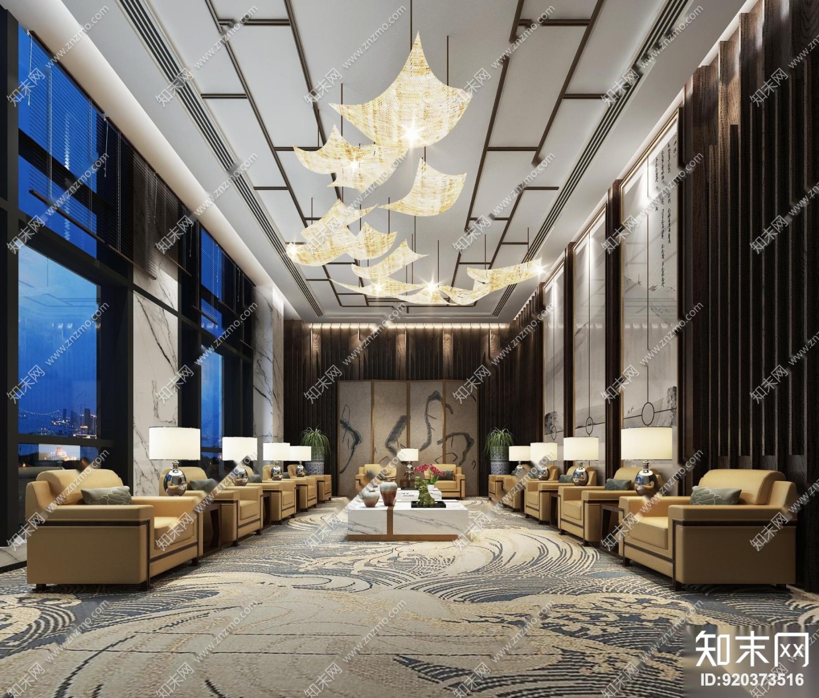 新中式贵宾接待室会客室3D模型下载【ID:920373516】