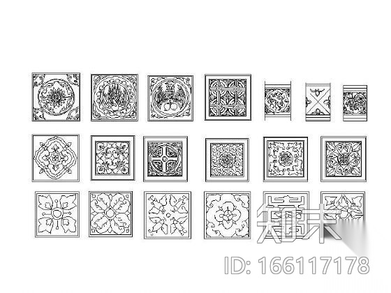 中式古典木雕图块集cad施工图下载【ID:166117178】