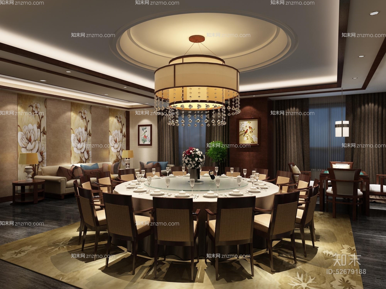 新中式米色羊皮吊灯3D模型下载【ID:52679188】