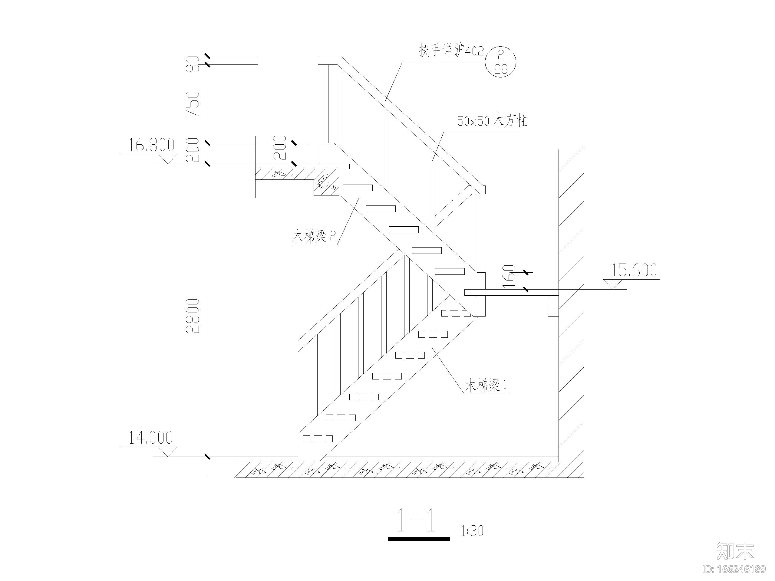 木楼梯节点大样详图CAD施工图下载【ID:166246189】