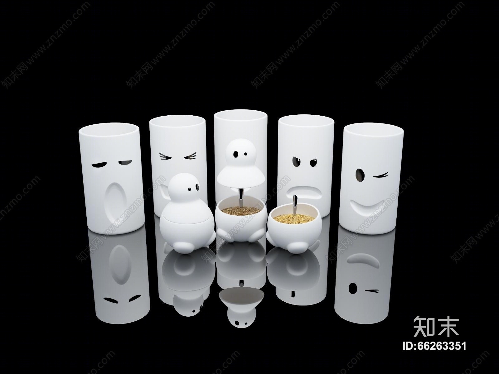 现代陶瓷雪人摆件组合3D模型下载【ID:66263351】