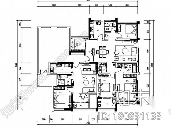 [常州]开发区核心现代四居室样板间装修图（含方案）cad施工图下载【ID:180831133】