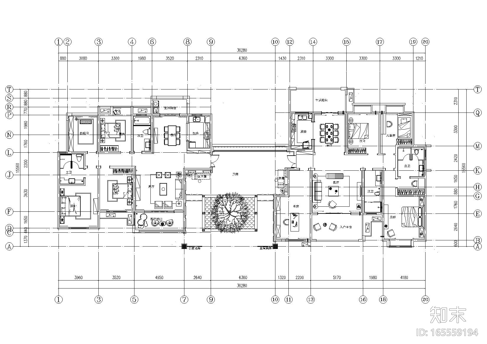 [湖南]岳阳富兴御城212㎡现代样板间施工图cad施工图下载【ID:165559194】