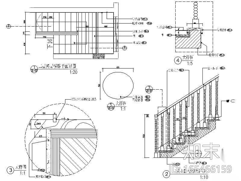 别墅实木楼梯详图cad施工图下载【ID:165466159】