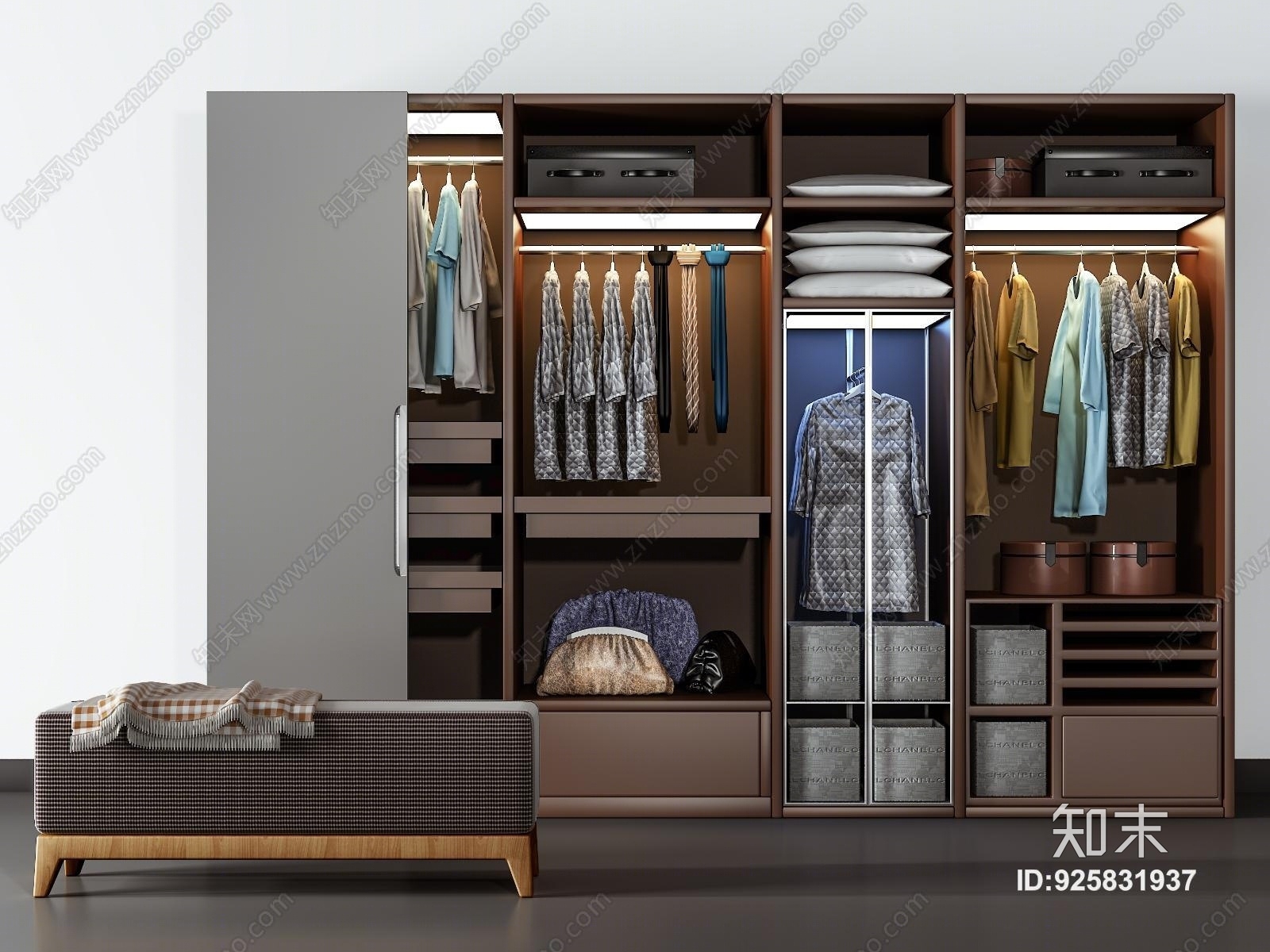 现代衣柜衣服饰品3D模型下载【ID:925831937】