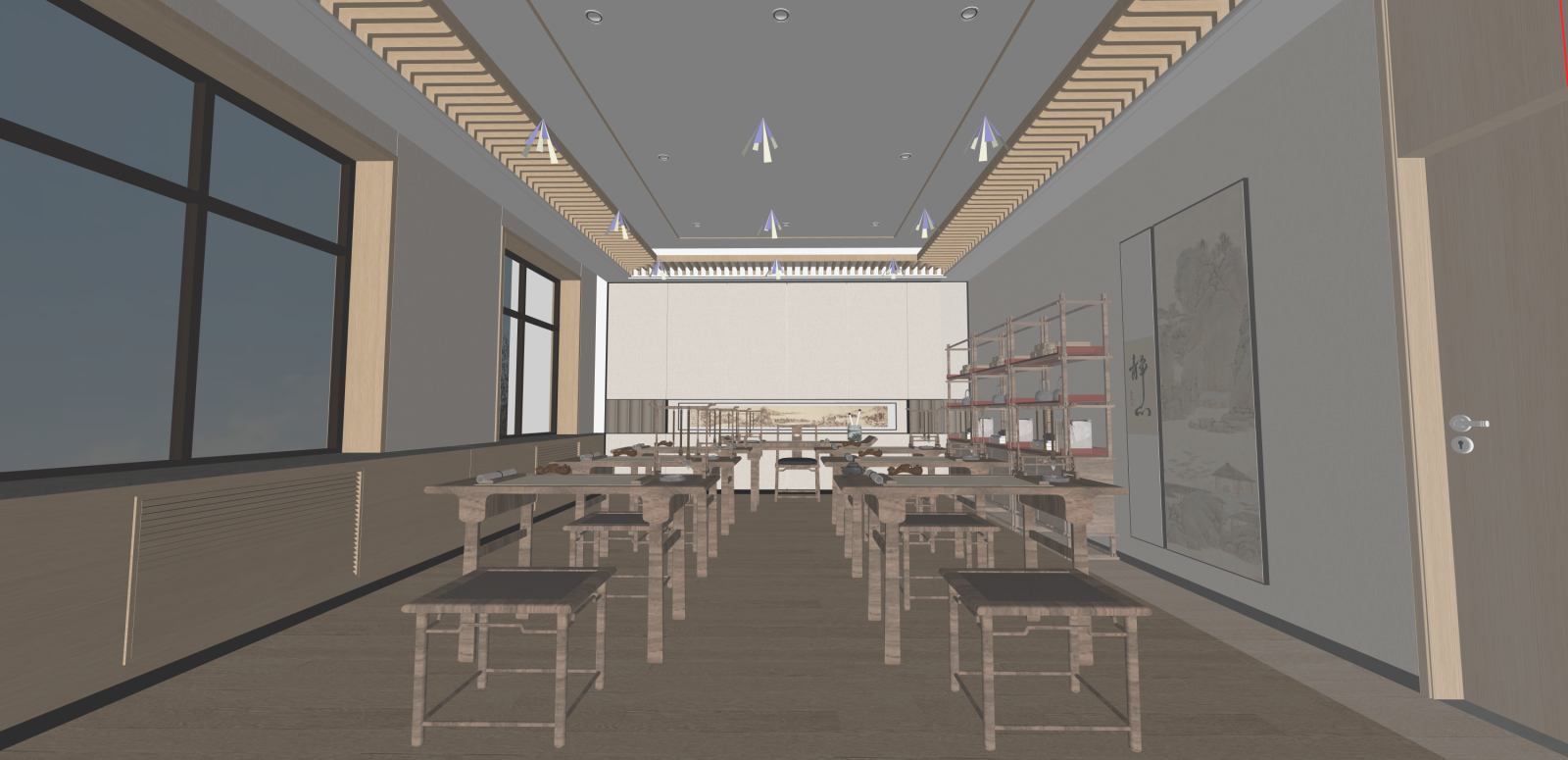 新中式教室SU模型下载【ID:1215942525】