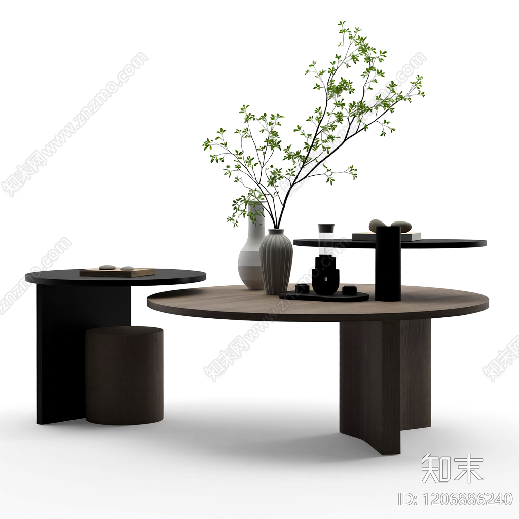 组合茶几与花艺装饰3D模型下载【ID:1206886240】