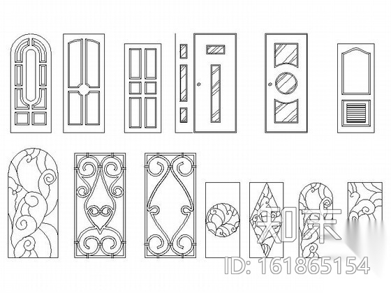 各式风格门CAD图块cad施工图下载【ID:161865154】