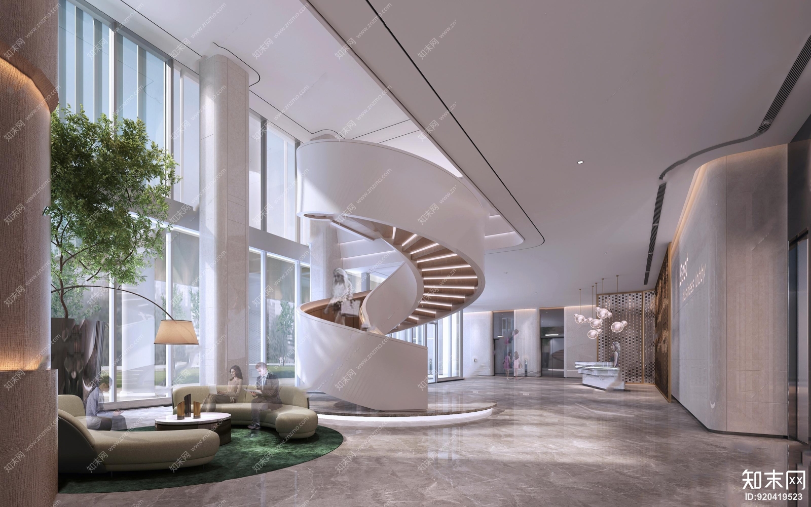 现代写字楼商业大堂3D模型下载【ID:920419523】