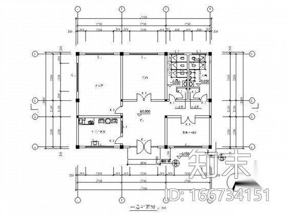 某公园管理用房建筑施工图cad施工图下载【ID:166734151】