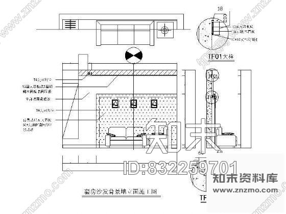 套房沙发背景墙立面详图cad施工图下载【ID:832259701】