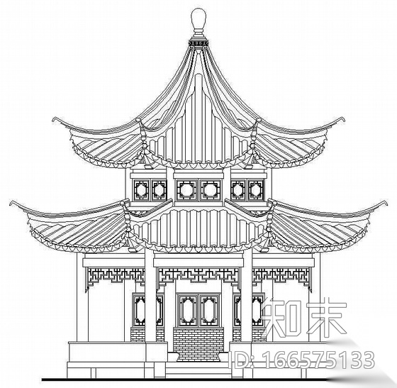 某古建十六柱八角重檐亭建筑施工图cad施工图下载【ID:166575133】