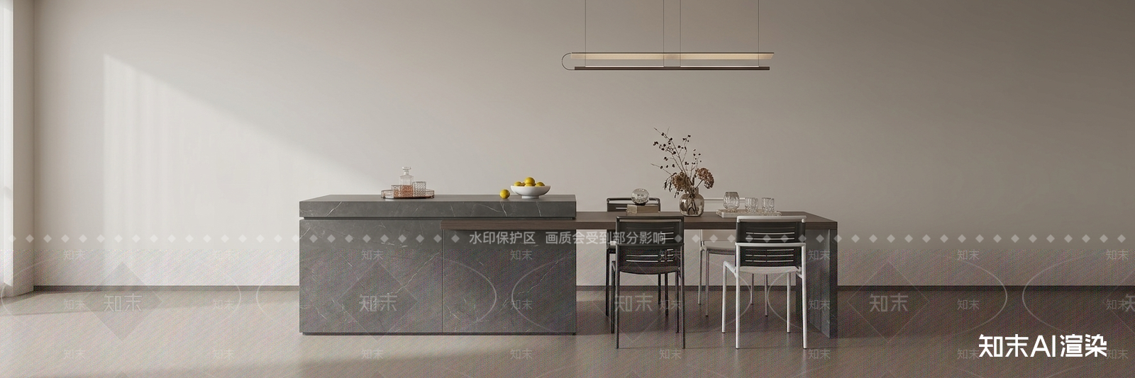深色大理石岛台餐桌椅3D模型下载【ID:1227404910】