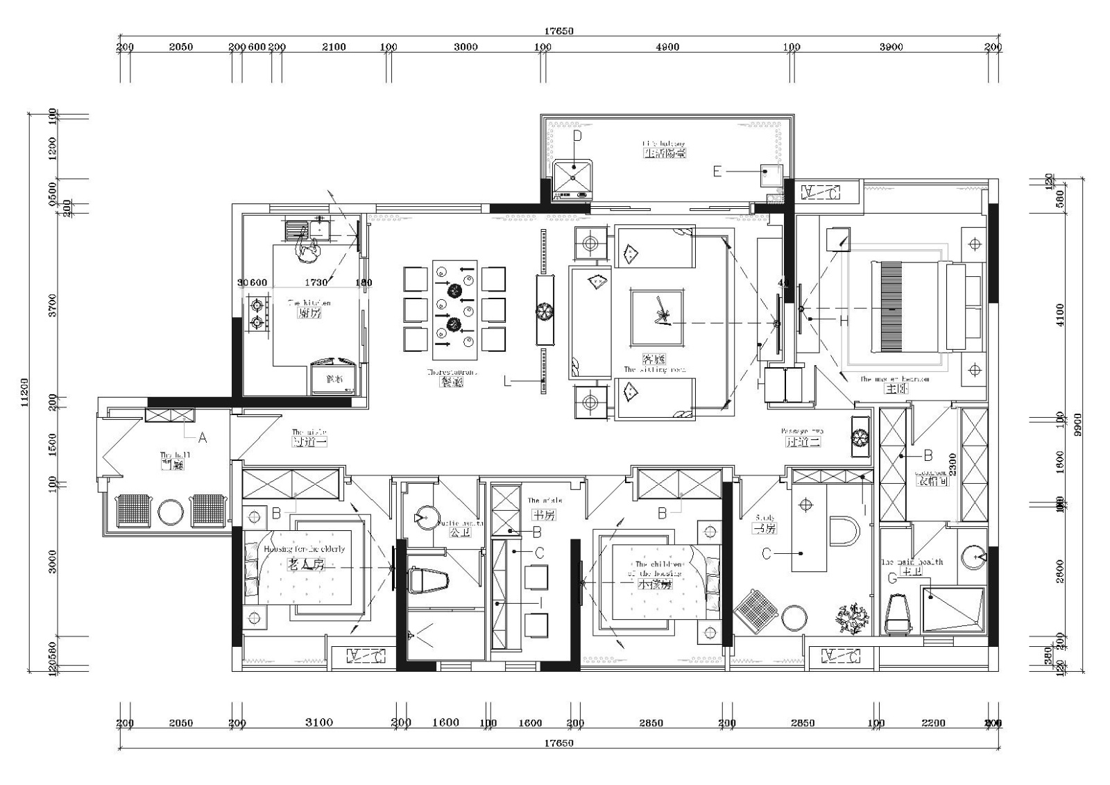 [湖南]​160㎡三居室现代平层样板间施工图cad施工图下载【ID:160701124】