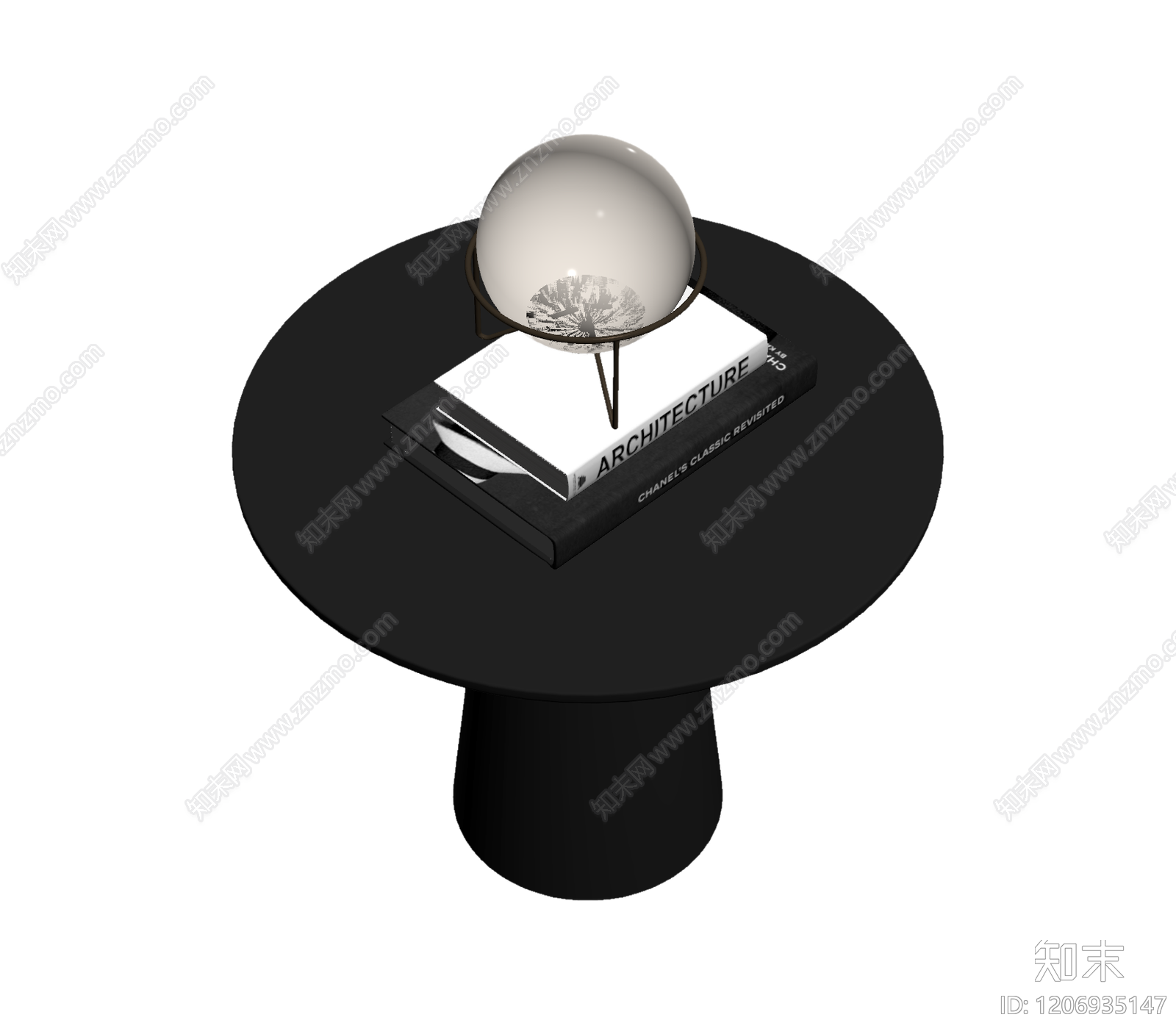 圆形边桌带装饰品3D模型下载【ID:1206935147】