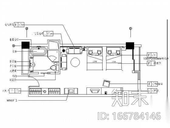 国际会议中心现代简约客房室内装修施工图（含效果）cad施工图下载【ID:166784146】