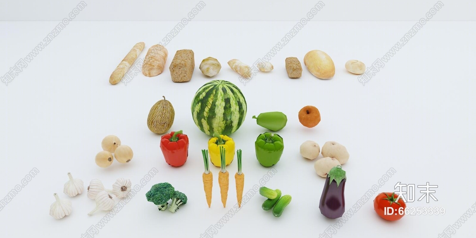 蔬菜水果和包装零食3D模型下载【ID:66253339】