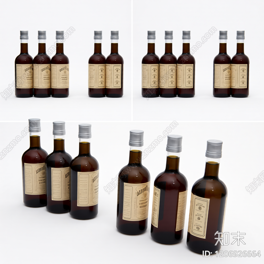 酒瓶带标签模型3D模型下载【ID:1206926664】