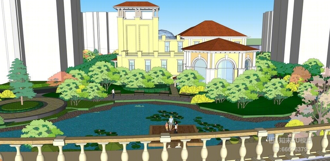 住宅小区精细景观设计模型SU模型下载【ID:66676379】