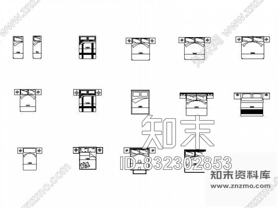 图块/节点现代风格床CAD图块下载cad施工图下载【ID:832302853】