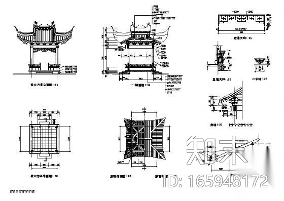 古建亭子建筑方案图系列-歇山方亭施工图下载【ID:165948172】