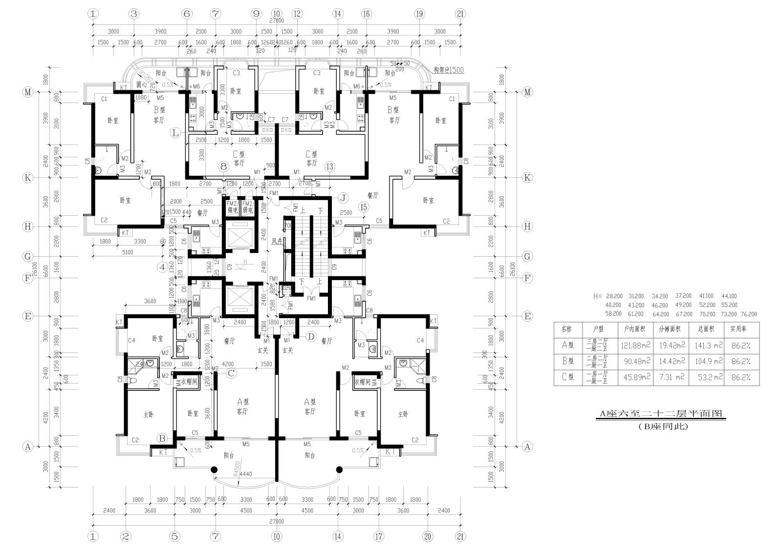 某高层住宅全套建筑施工图cad施工图下载【ID:160730108】