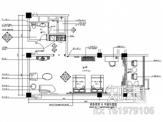 酒店豪华N型商务套房室内装修图cad施工图下载【ID:161979106】