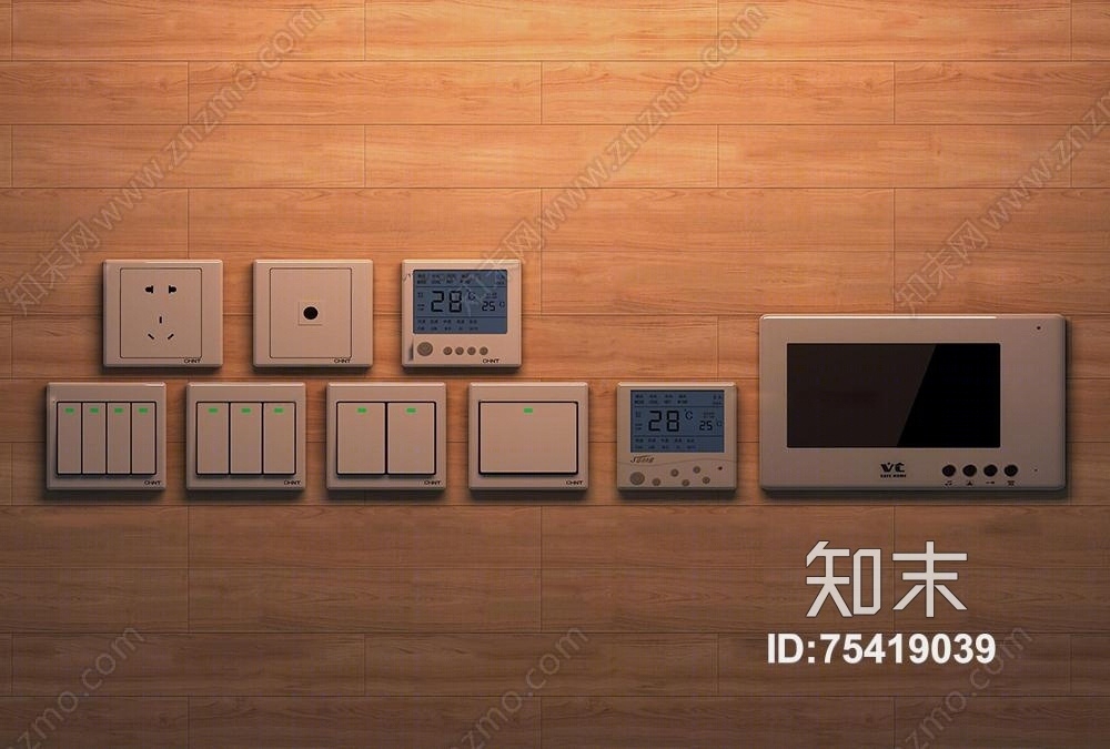 现代开关空调面板组合3D模型下载【ID:75419039】