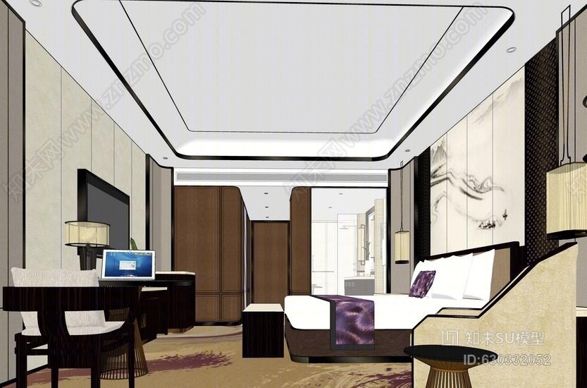 酒店大床房SU模型下载【ID:630332052】