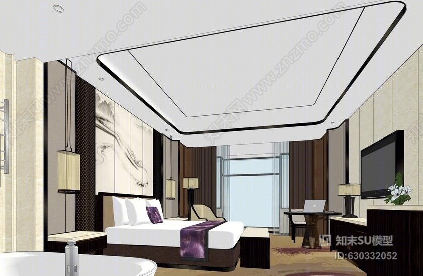 酒店大床房SU模型下载【ID:630332052】