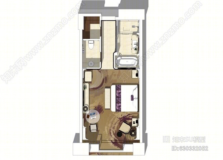 酒店大床房SU模型下载【ID:630332052】