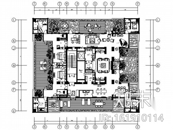 [山东]高级五星级中式酒店总统套房装修施工图（含效果）cad施工图下载【ID:161910114】