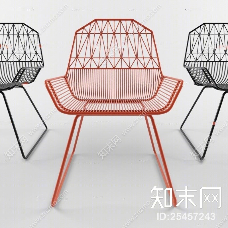 现代铁艺休闲高背单椅3D模型下载【ID:25457243】