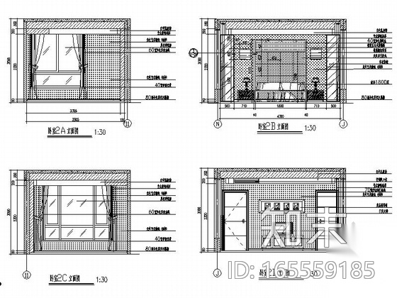 现代风格三层联排别墅样板房装修设计施工图cad施工图下载【ID:165559185】