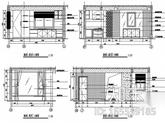 现代风格三层联排别墅样板房装修设计施工图cad施工图下载【ID:165559185】