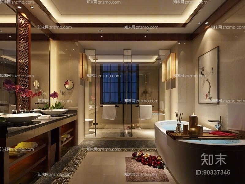 新中式浴室柜3D模型下载【ID:90337346】