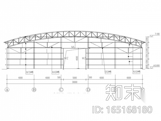 [广东]单层仓库拱形屋架建筑结构施工图cad施工图下载【ID:165168180】